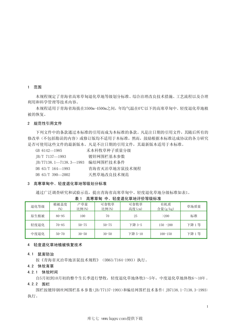 【地方标准】DB63∕T 608-2006 高寒草甸中、轻度退化草地植被恢复技术规程.pdf_第3页