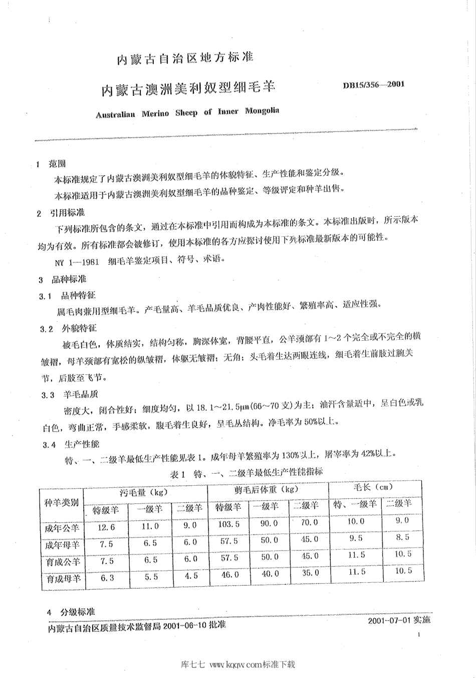 【地方标准】DB15∕356-2001 内蒙古澳洲美利奴型细毛羊.pdf_第3页