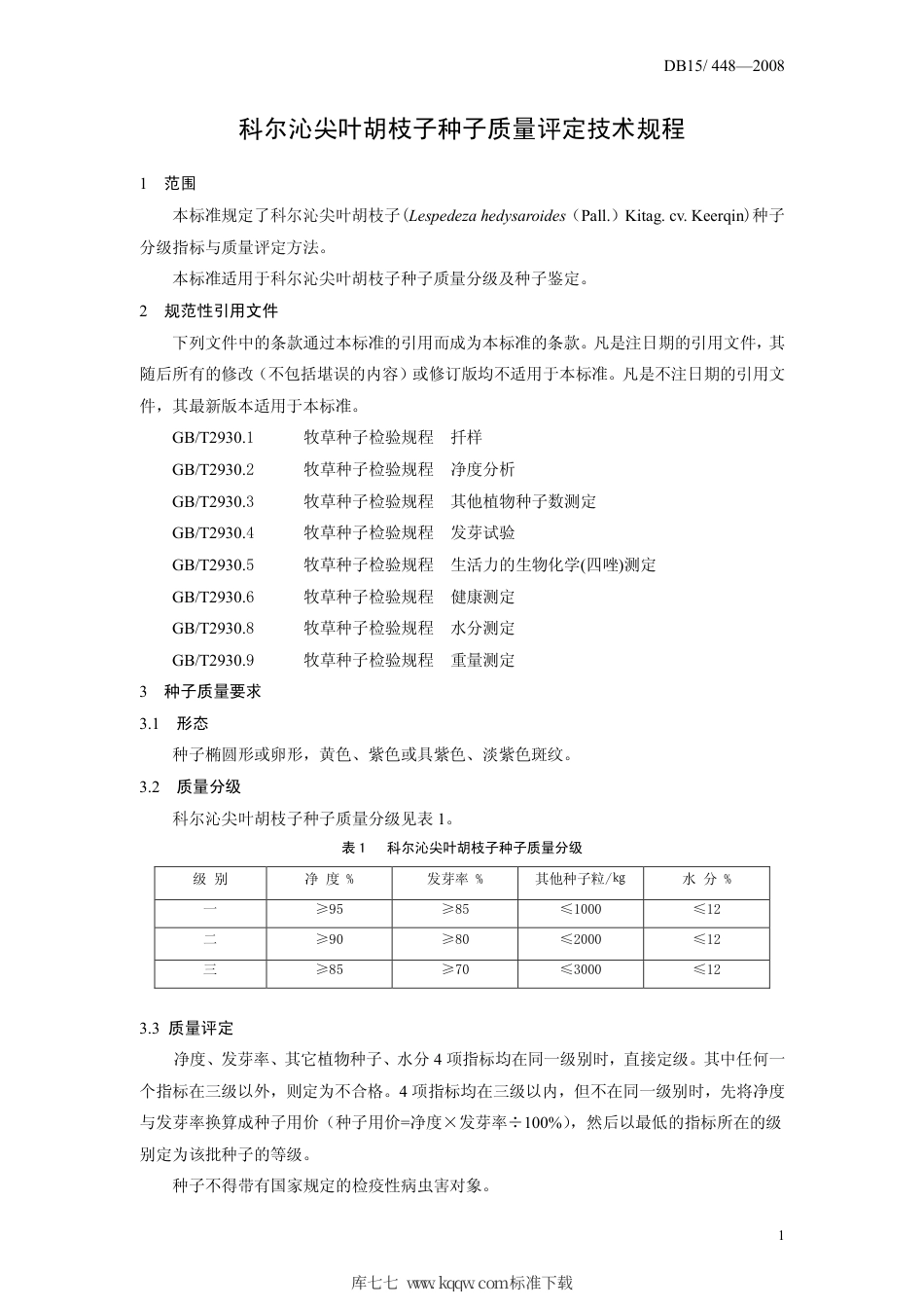 【地方标准】DB15∕448-2008 科尔沁尖叶胡枝子种子质量评定技术规程.pdf_第3页