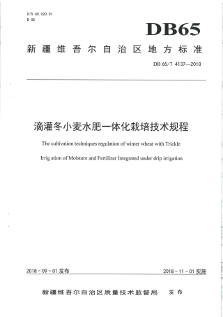 【地方标准】DB65∕T 4137-2018 滴灌冬小麦水肥一体化栽培技术规程.pdf