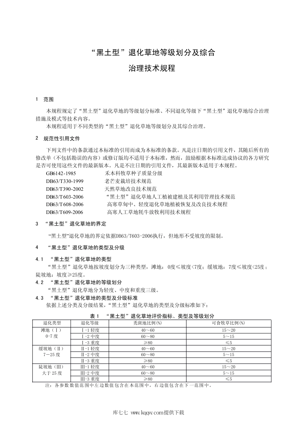 【地方标准】DB63∕T 674-2007 “黑土型”退化草地等级划分及综合治理技术规程.pdf_第3页