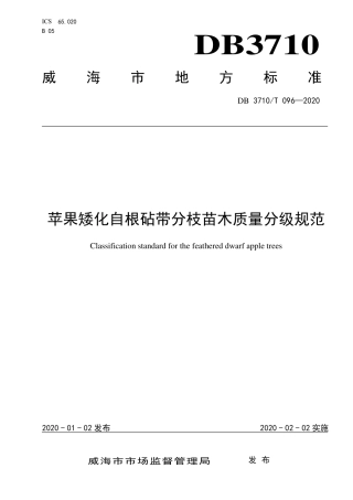 【地方标准】DB3710∕T 096-2020 苹果矮化自根砧带分枝苗木质量分级规范.pdf