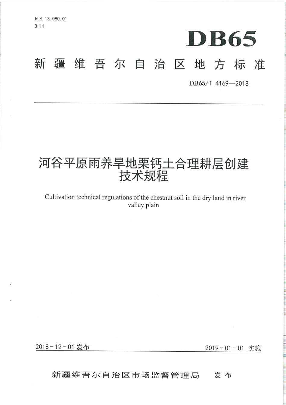 【地方标准】DB65∕T 4169-2018 河谷平原雨养旱地栗钙土合理耕层创建技术规程.pdf_第1页