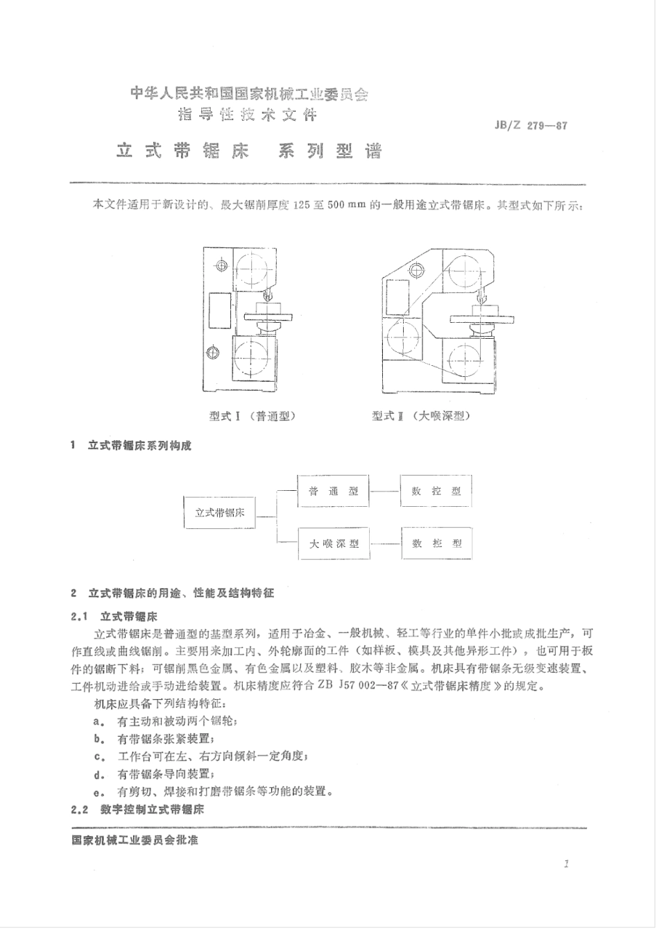 JB∕Z 279-1987 立式带锯床 系列型谱.pdf_第2页