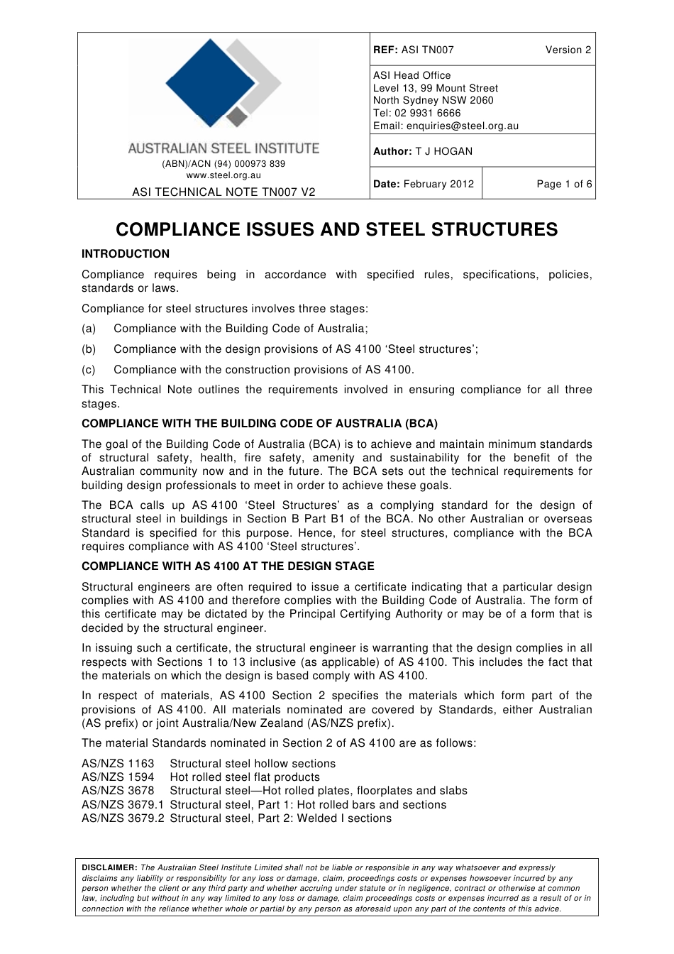 ASI TN007 2012 Compliance Issues and Steel Structures.pdf_第1页