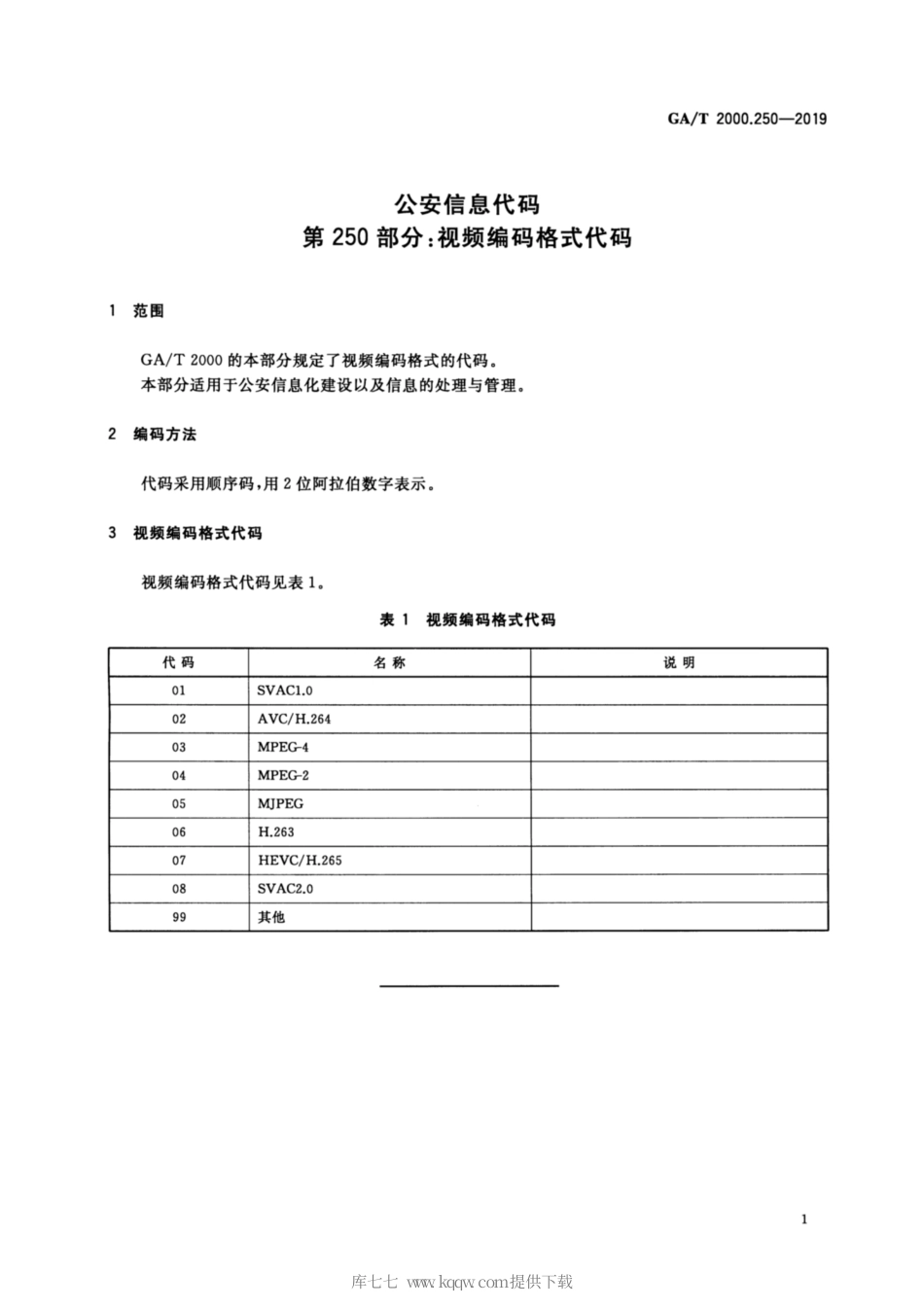 【公共安全行业标准】GA∕T 2000.250-2019 公安信息代码 第250部分：视频编码格式代码.pdf_第3页