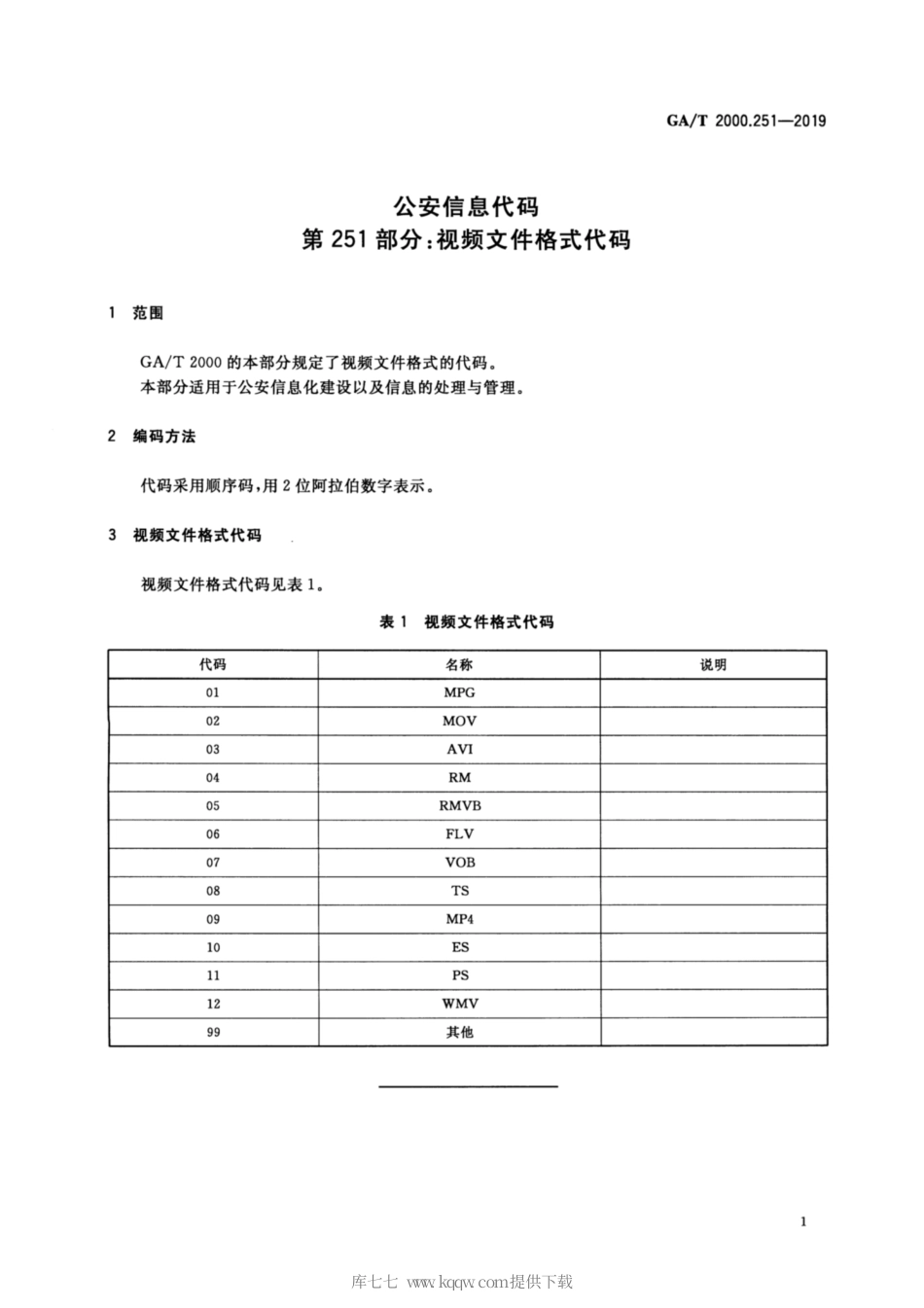【公共安全行业标准】GA∕T 2000.251-2019 公安信息代码 第251部分：视频文件格式代码.pdf_第3页