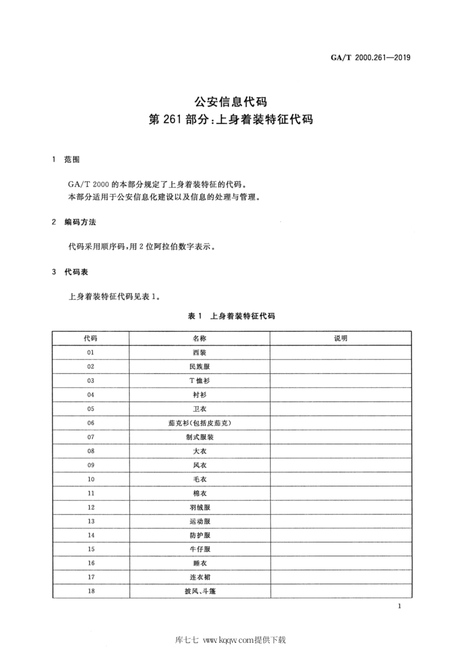 【公共安全行业标准】GA∕T 2000.261-2019 公安信息代码 第261部分：上身着装特征代码.pdf_第3页