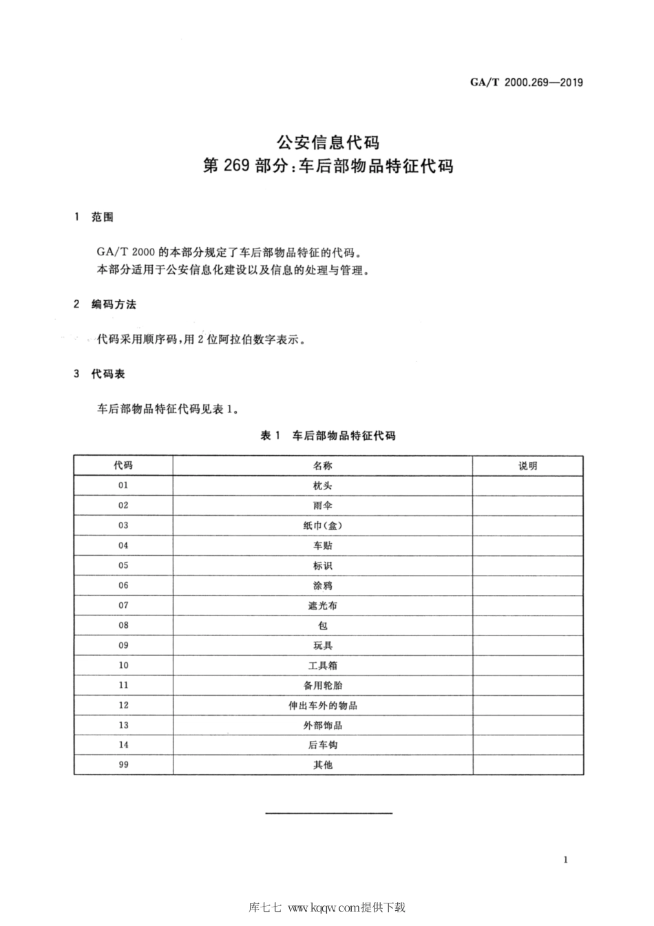 【公共安全行业标准】GA∕T 2000.269-2019 公安信息代码 第269部分：车后部物品特征代码.pdf_第3页