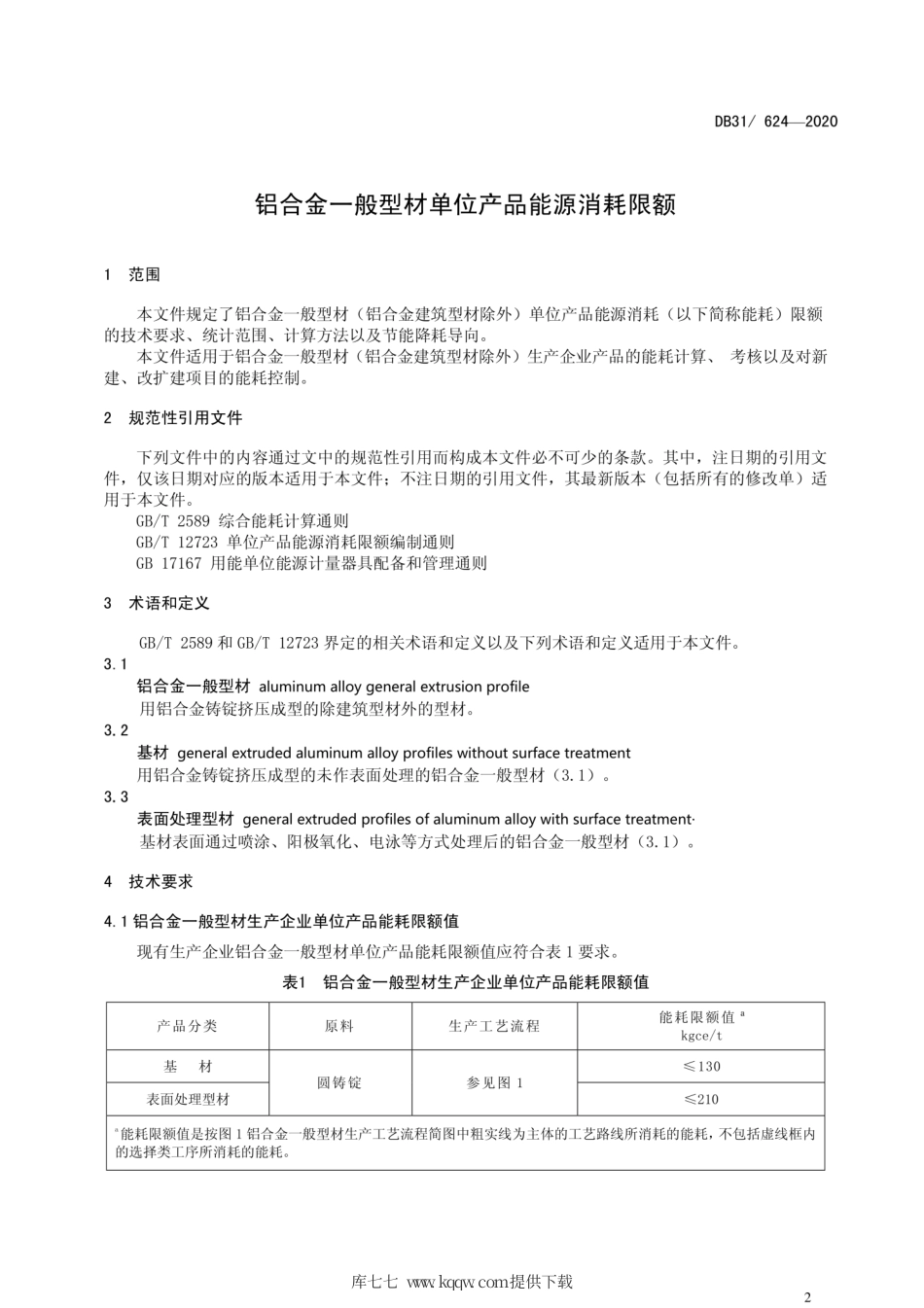 【地方标准】DB31∕624-2020 铝合金一般型材单位产品能源消耗限额.pdf_第3页