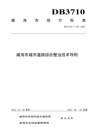 【地方标准】DB3710∕T 120-2020 威海市城市道路综合整治技术导则.pdf