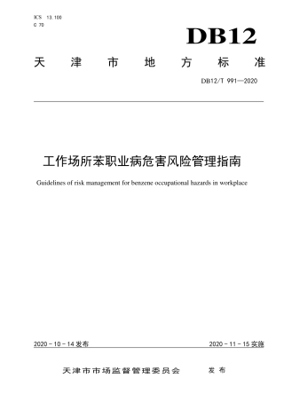 【地方标准】DB12∕T 991-2020 工作场所苯职业病危害风险管理指南.pdf