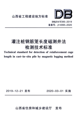 【地方标准】DBJ04∕T 395-2019 灌注桩钢筋笼长度磁测井法检测技术标准.pdf