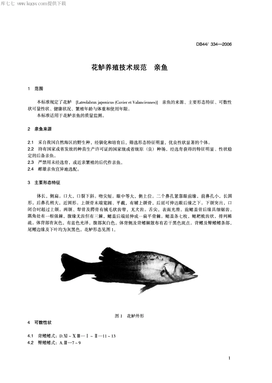 【地方标准】DB44∕T 334-2006 花鲈养殖技术规范 亲鱼.pdf_第3页