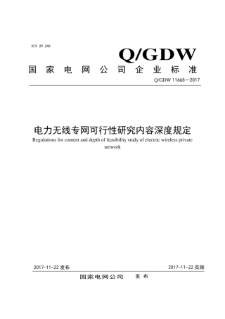 Q∕GDW 11665-2017 电力无线专网可行性研内容深度规定.pdf