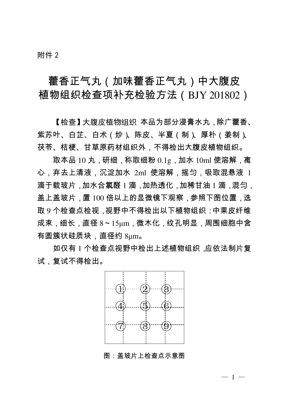 BJY 201802 藿香正气丸（加味藿香正气丸）中大腹皮植物组织检查项补充检验方法.pdf_第1页