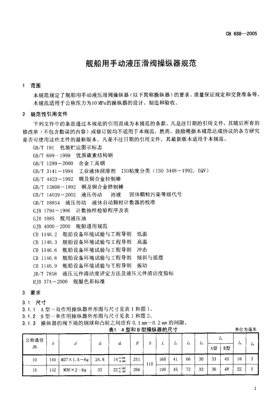 CB 688-2005 舰船用手动液压滑阀操纵器规范.pdf_第3页