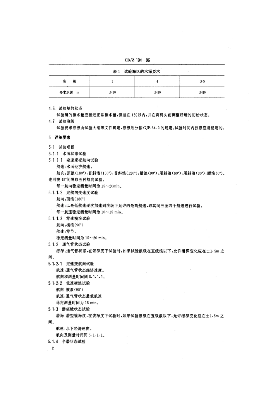 CBZ 194-1996 潜艇实艇耐波性试验方法.pdf_第3页