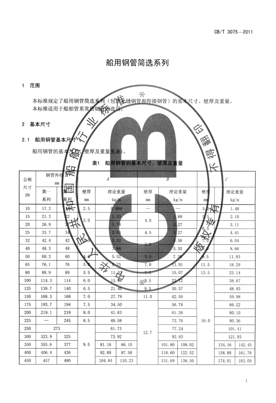 CBT 3075-2011 船用钢管简选系列.pdf_第3页