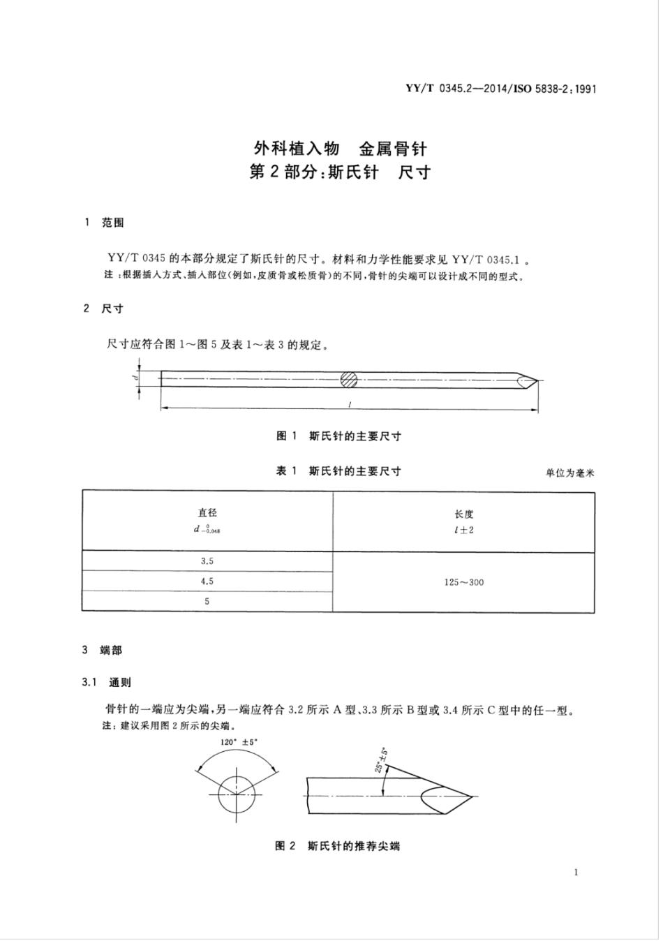 【医药行业标准】YY∕T 0345.2-2014 外科植入物金属骨针 第2部分：斯氏针尺寸.pdf_第3页