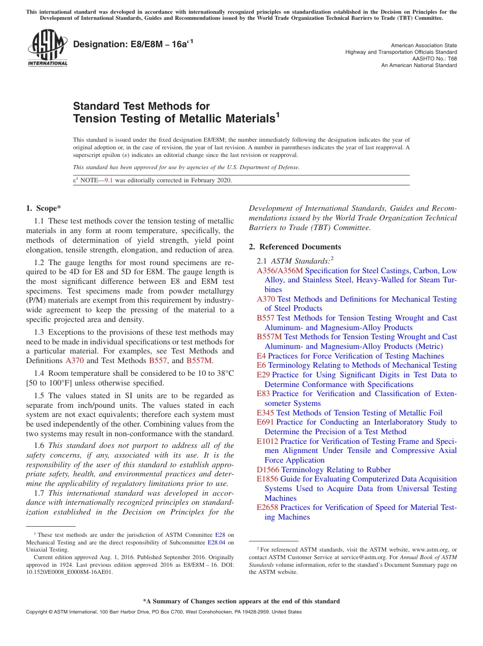 (正版)ASTM E8E8M-16ae1  3.01  AASHTO T 68.pdf_第1页