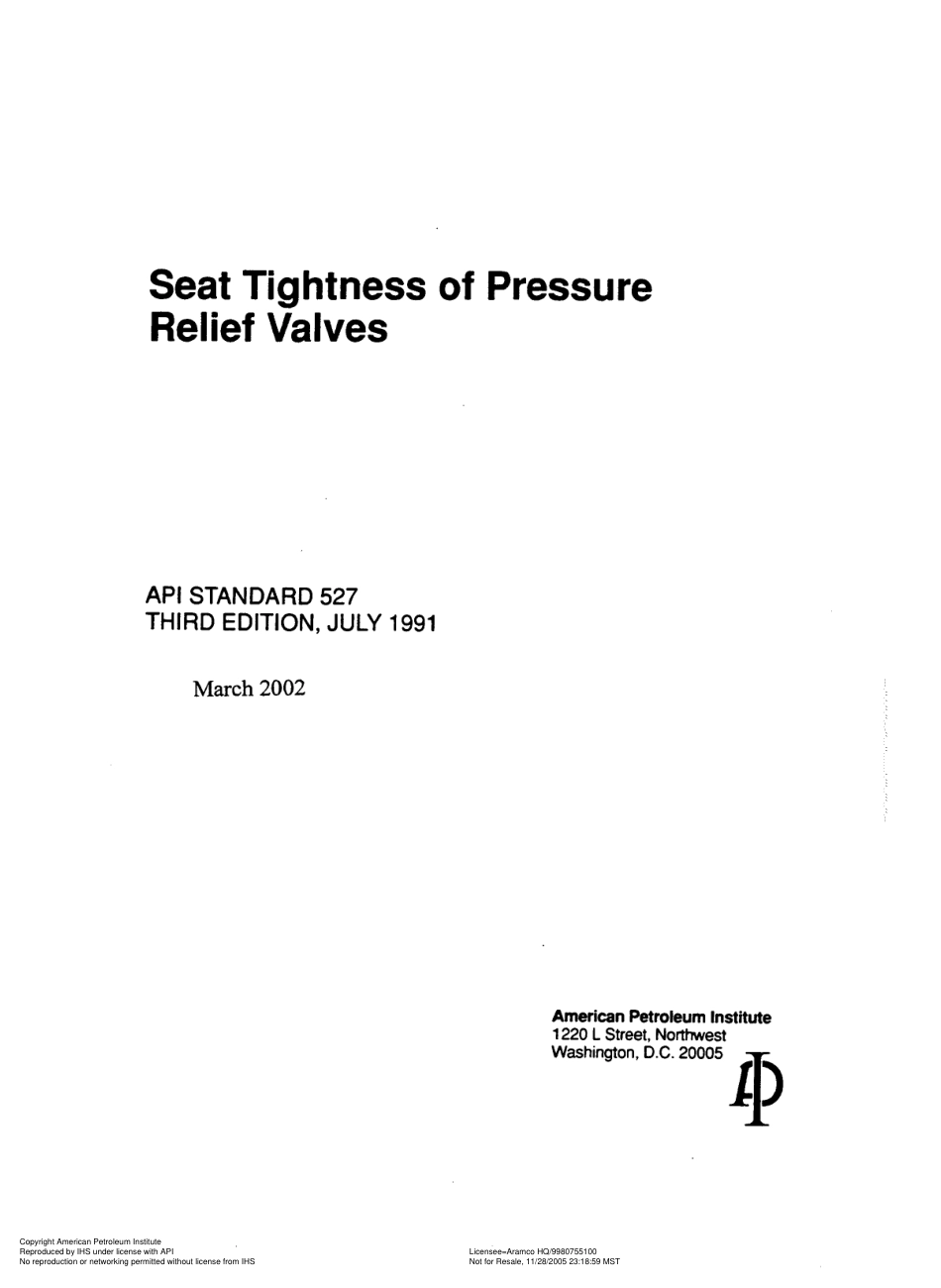 API 527 (1991, R 2002) SeatTightnessTestRVs.pdf_第1页