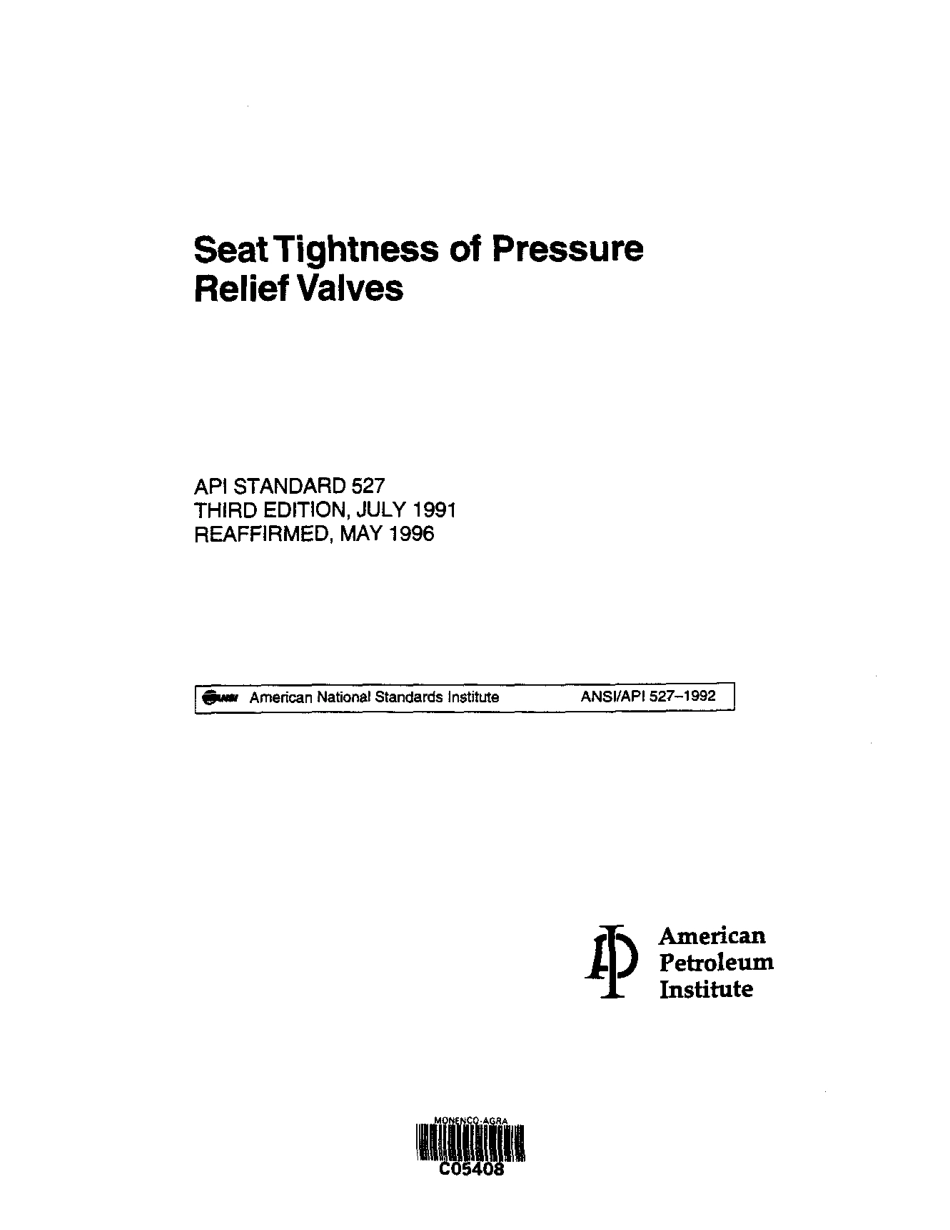 API 527 ed3 Seat tightness of pressure relief valves 1996.PDF_第1页