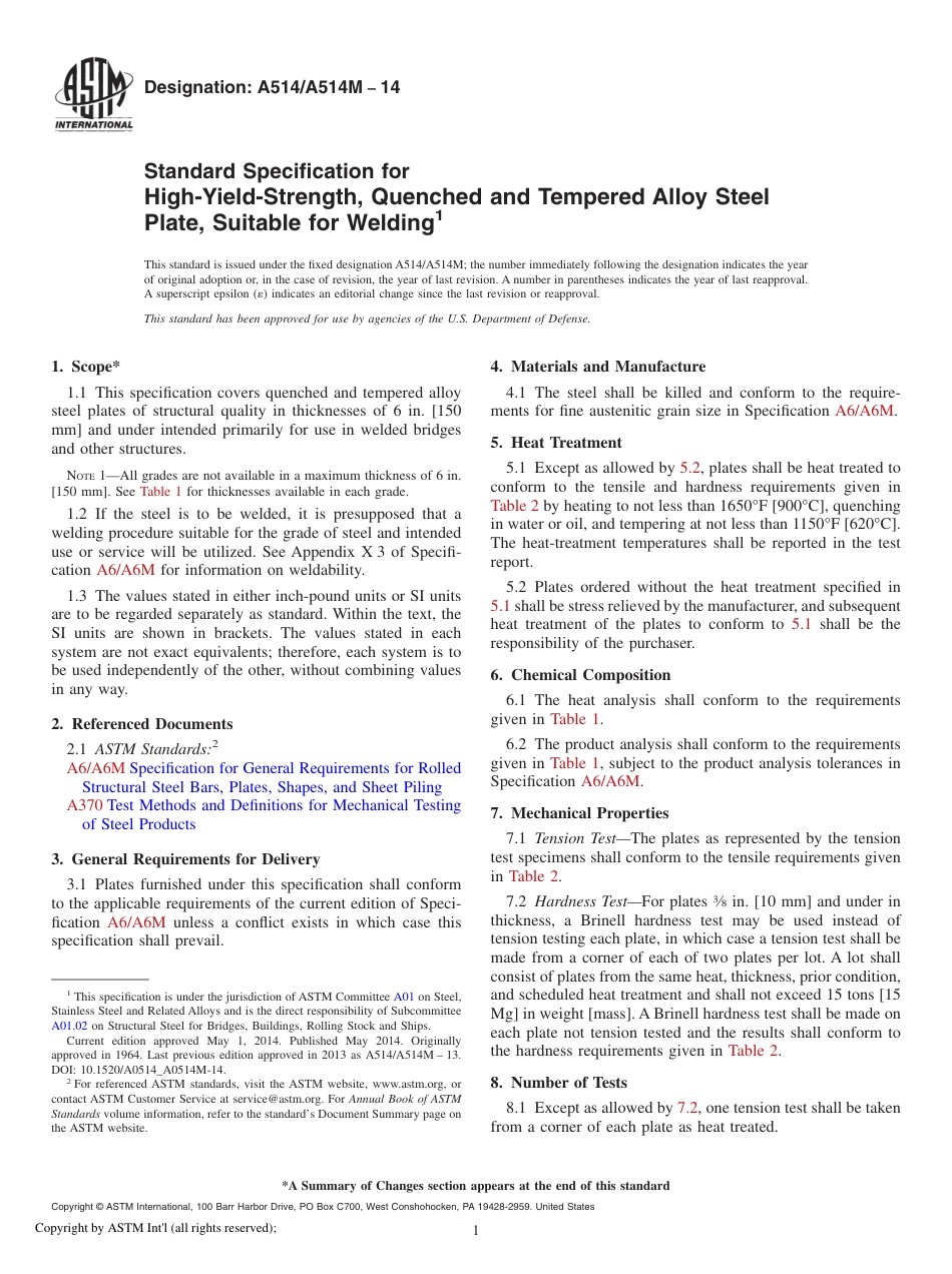 ASTM A 514 - A 514M - 14.pdf_第1页