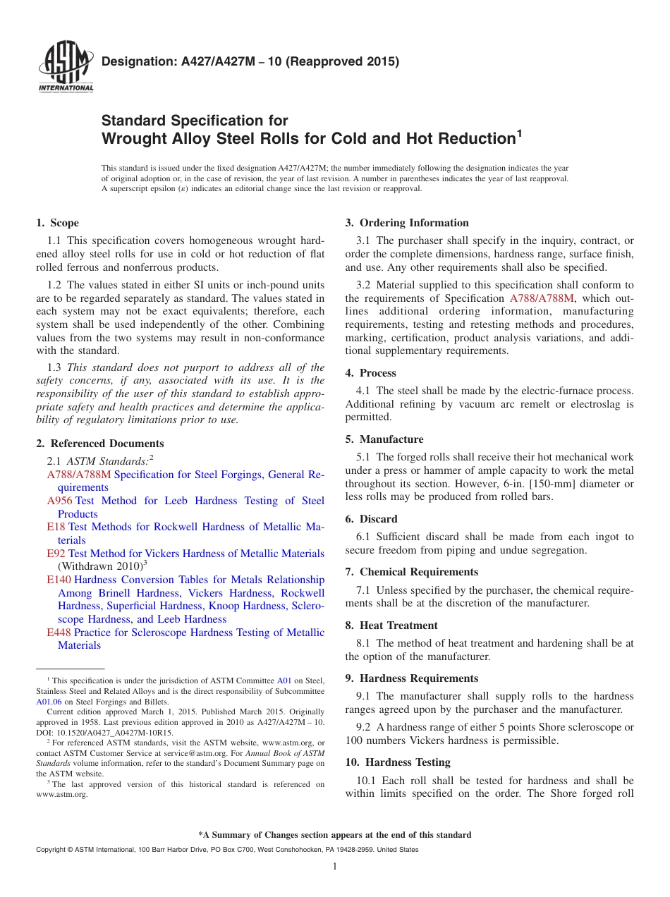 ASTM A427 - A 427M - 10 (2015).pdf_第1页