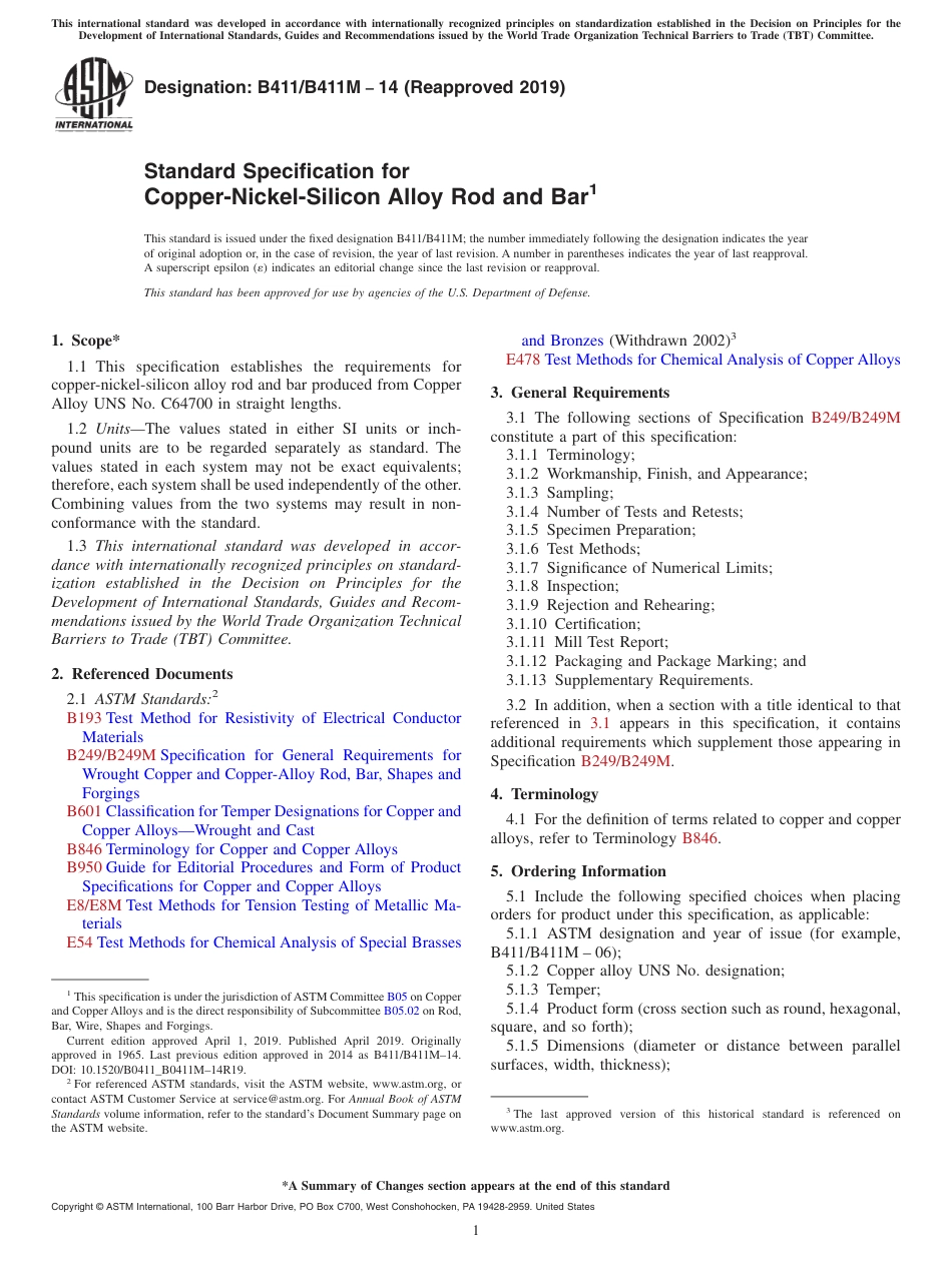 ASTM B411 - B 411M - 14 (2019).pdf_第1页