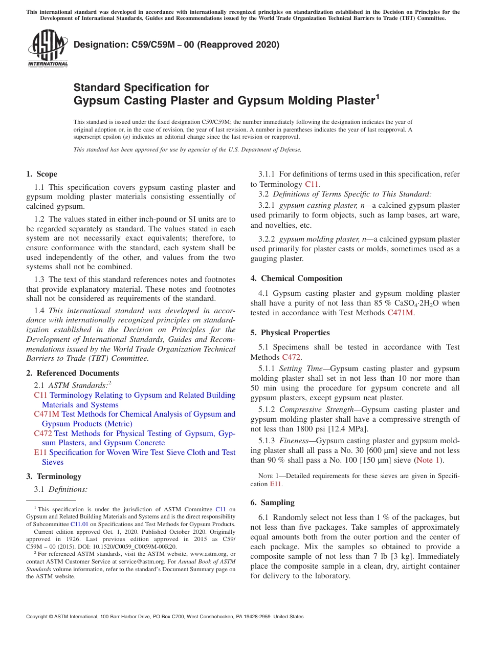 ASTM C59 - C 59M - 00 (2020).pdf_第1页