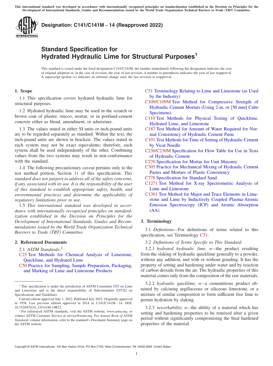 ASTM C141 - C 141M - 14 (2022).pdf_第1页