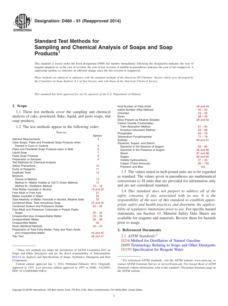 ASTM D460 - 91 (2014).pdf_第1页
