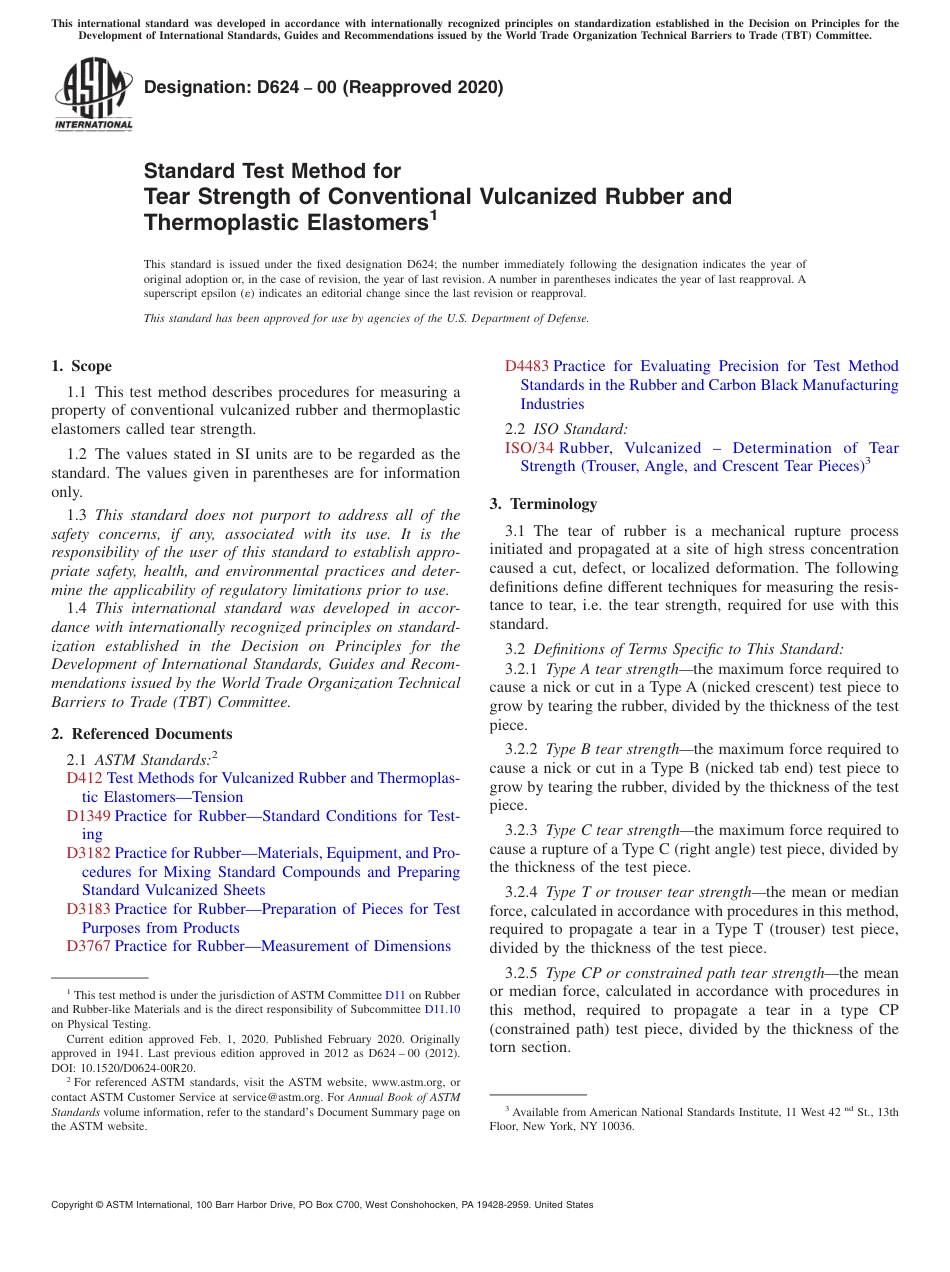 ASTM D624 - 00 (2020).pdf_第1页