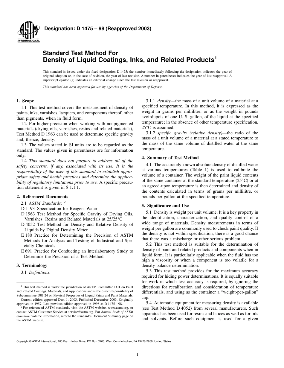 ASTM D1475 – 98 (Reapproved 2003).PDF_第1页