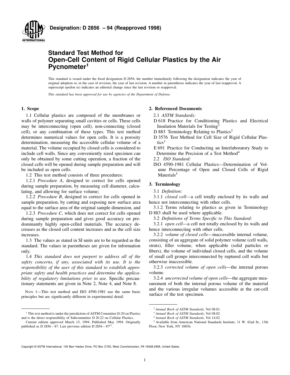 ASTM D2856 - 94 (1998).pdf_第1页