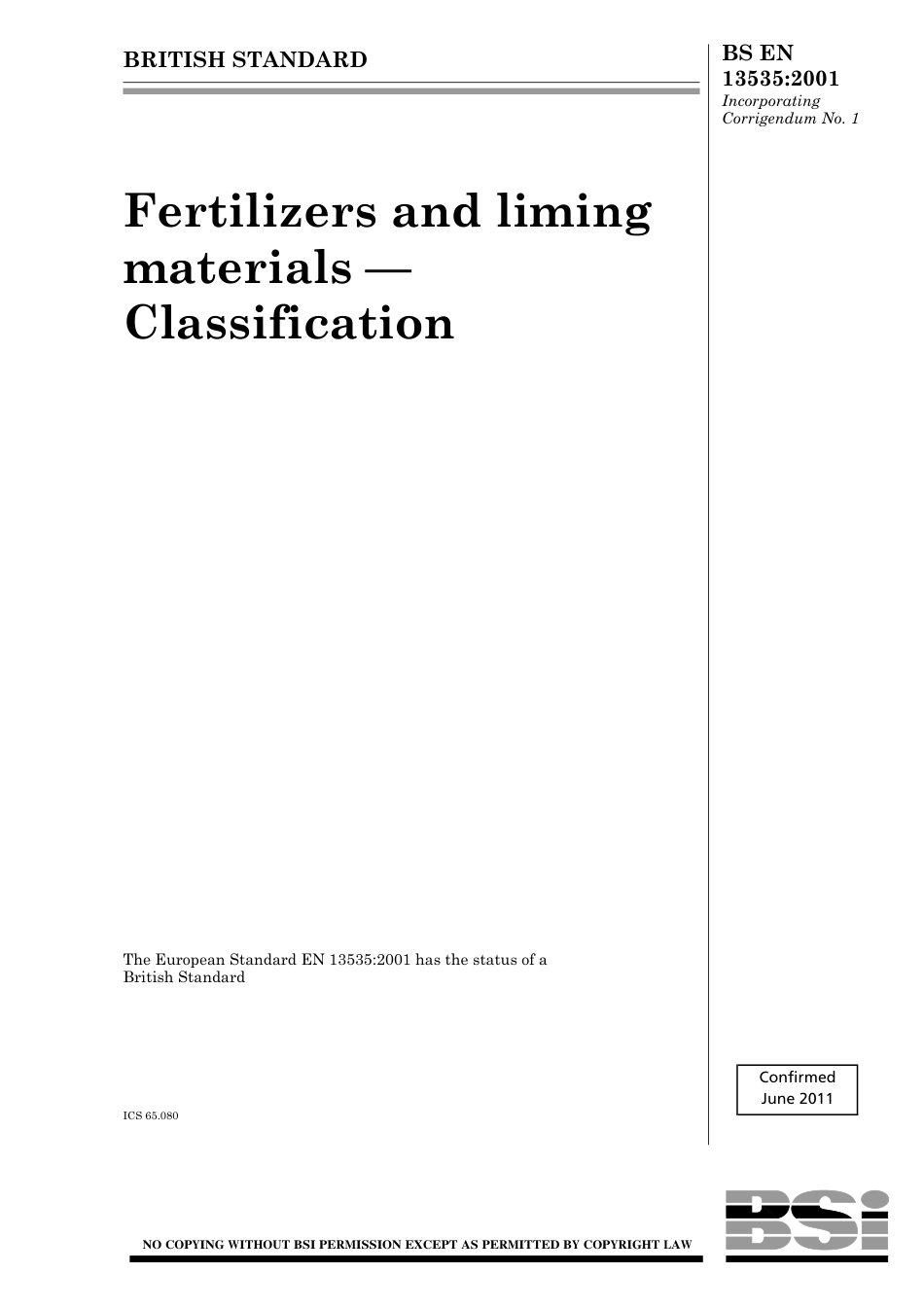 BS EN 13535-2001 (2011).pdf_第1页