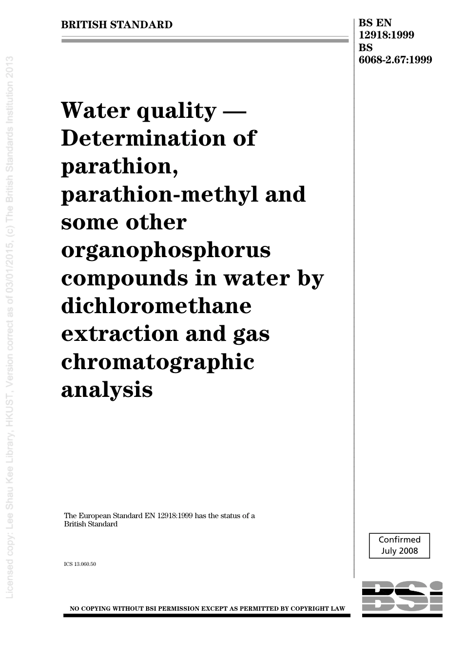 BS EN 12918-1999 (2008) BS 6068-2.67-1999.pdf_第1页