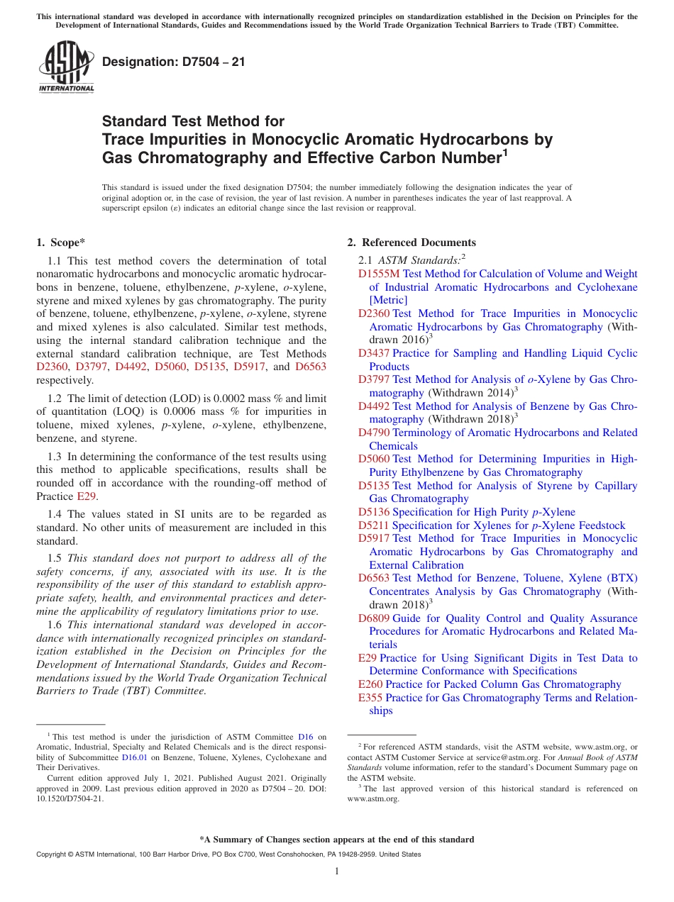 ASTM D7504_21_6_04_Standard_Test_Method_for_Trace_Impurities_in_Monocyclic.pdf_第1页