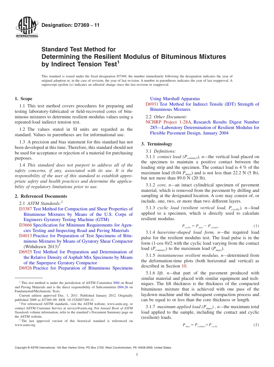 ASTM D7369_11_Standard_Test_Method_for_Determining_the_Resilient_Modulus.pdf_第1页