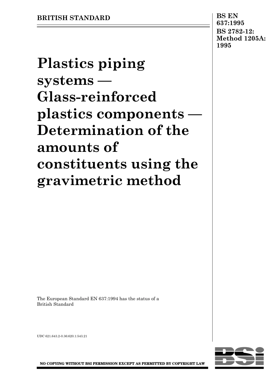 BS EN 00637-1995 (2000) BS 2782-12 mtd 1205a-1995.pdf_第1页