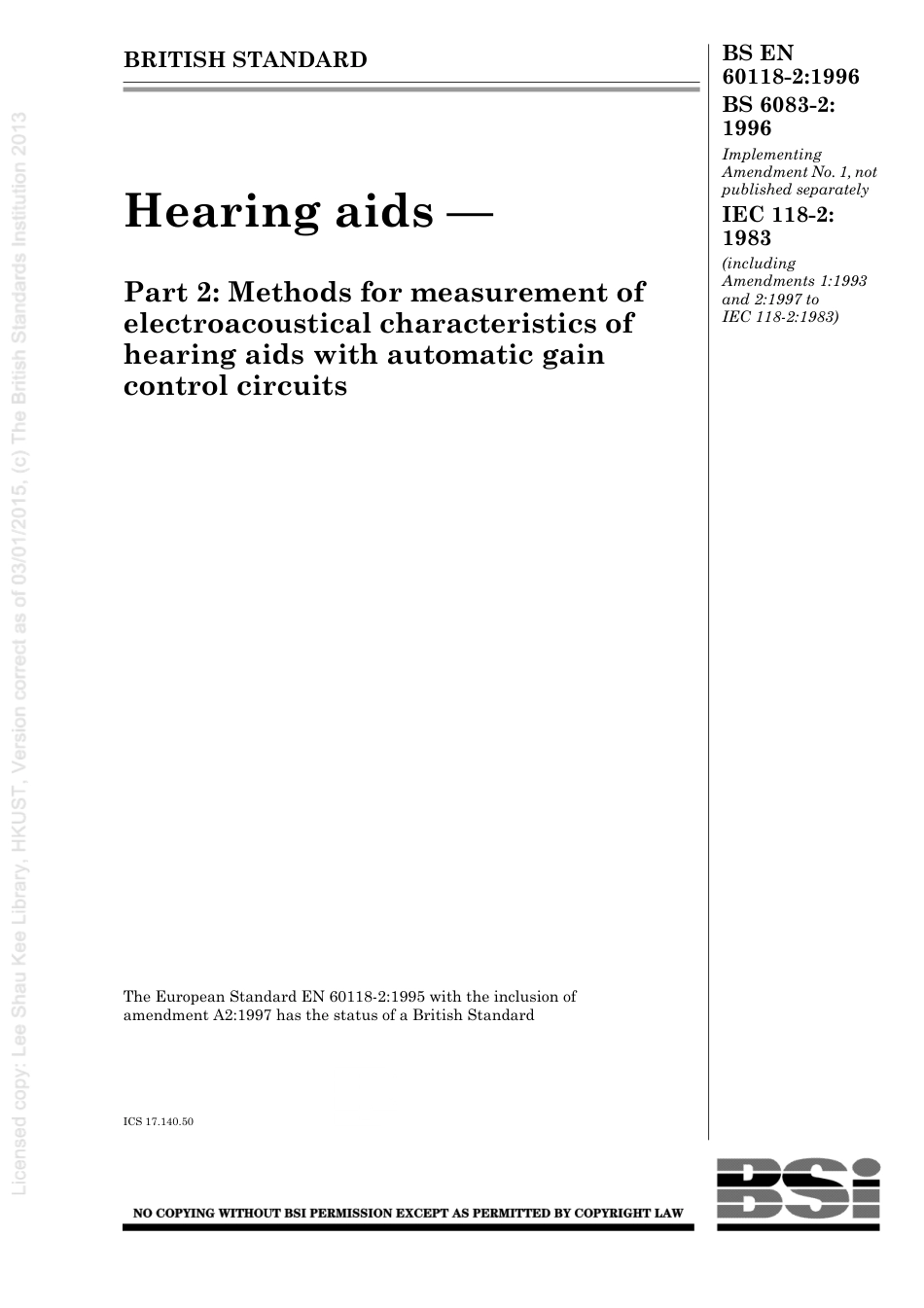 BS EN 60118-2-1996 (1999) BS 6083-2-1996.pdf_第1页