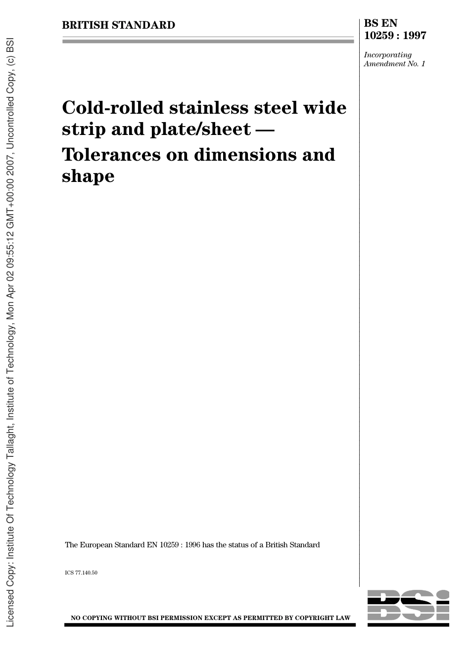 BS EN 10259-1997 (1998).pdf_第1页