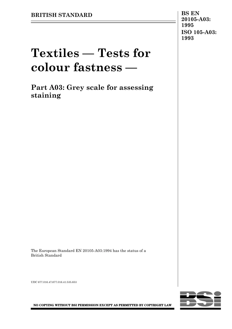 BS EN 20105-A03-1995 (1999) ISO 105-A03-1993.pdf_第1页