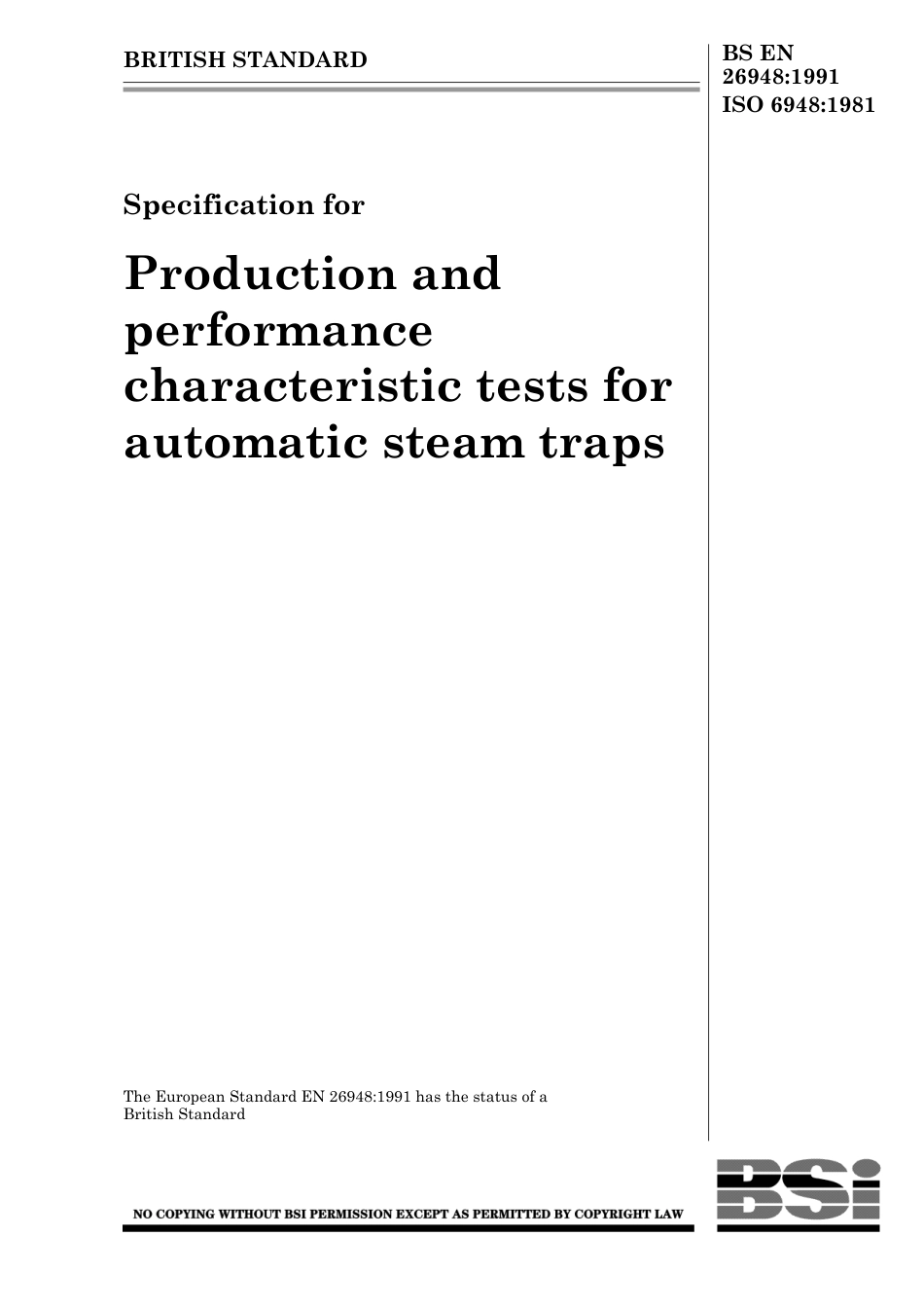 BS EN 26948-1991 (1999) ISO 6948-1981.pdf_第1页