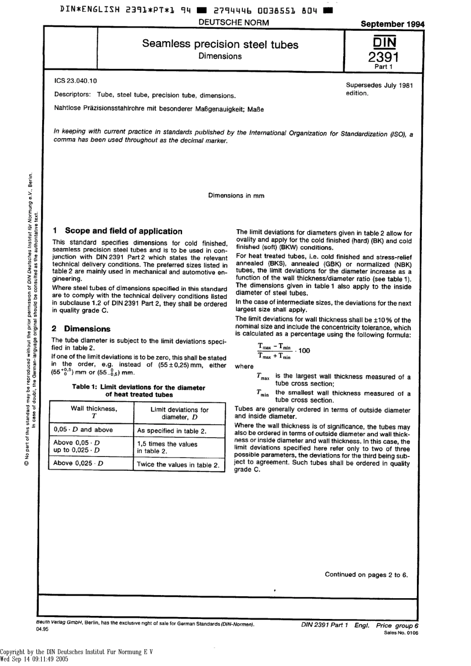 DIN 2391-1-1994 , Seamless Precision Steel Tubes.pdf_第1页