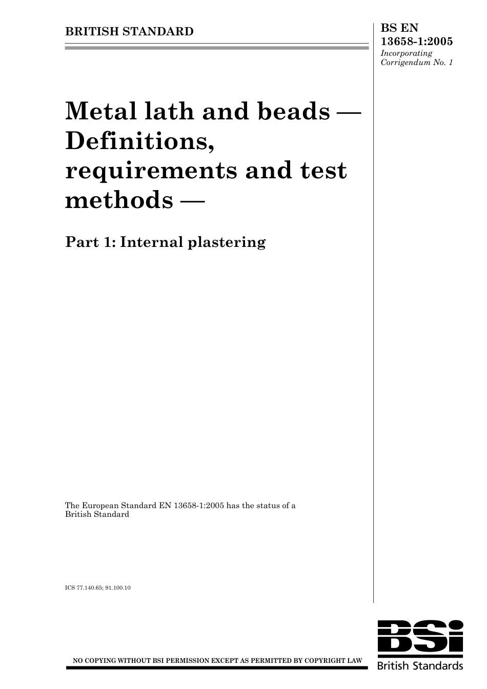 BS EN 13658-1-2005 (2006).pdf_第1页