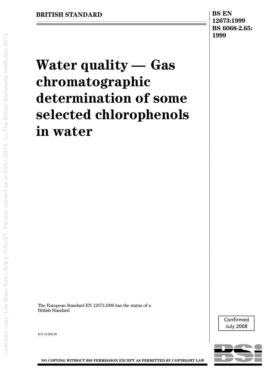 BS EN 12673-1999 (2008) BS 6068-2.65-1999.pdf_第1页