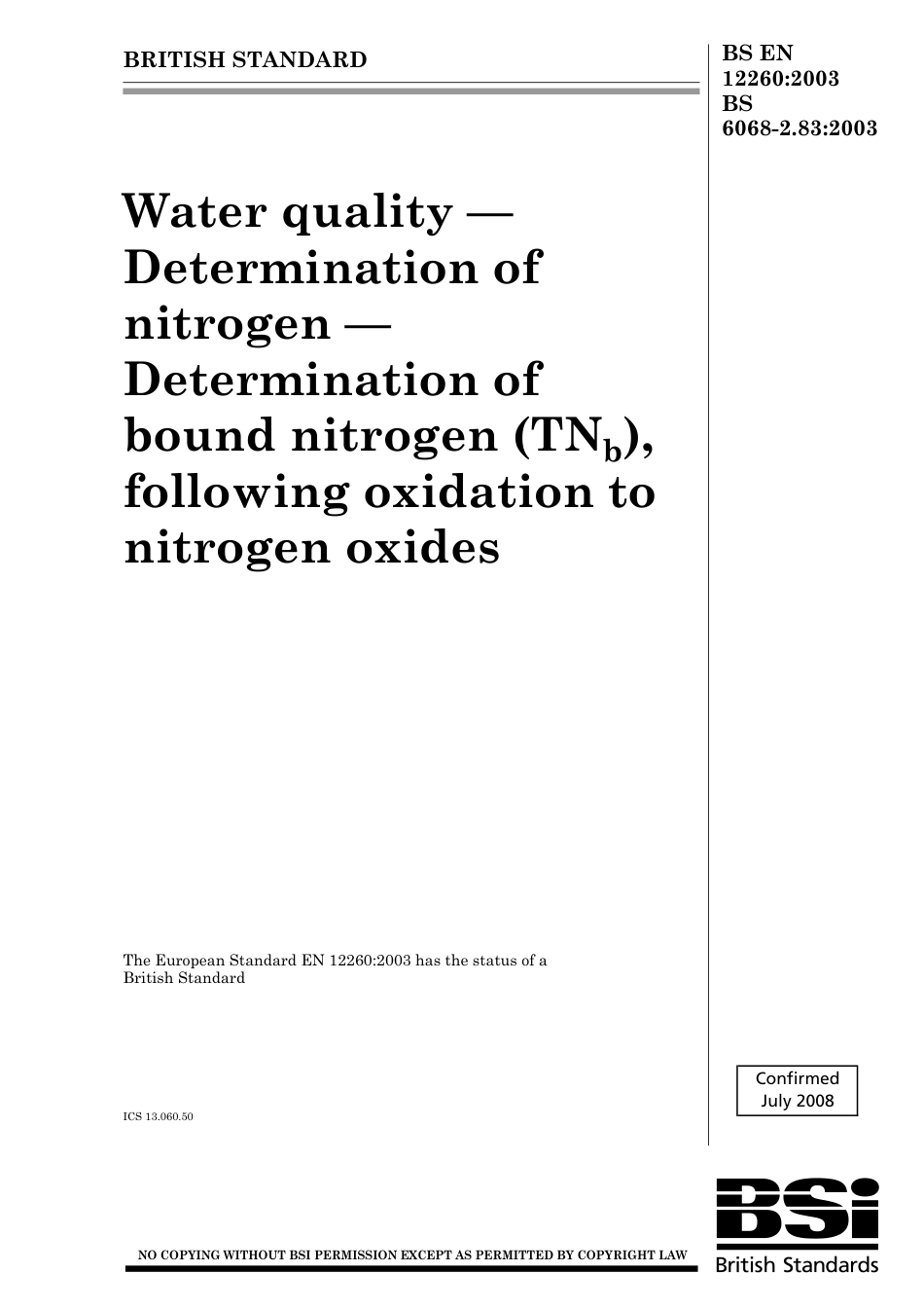 BS EN 12260-2003 (2008) BS 6068-2.83-2003.pdf_第1页