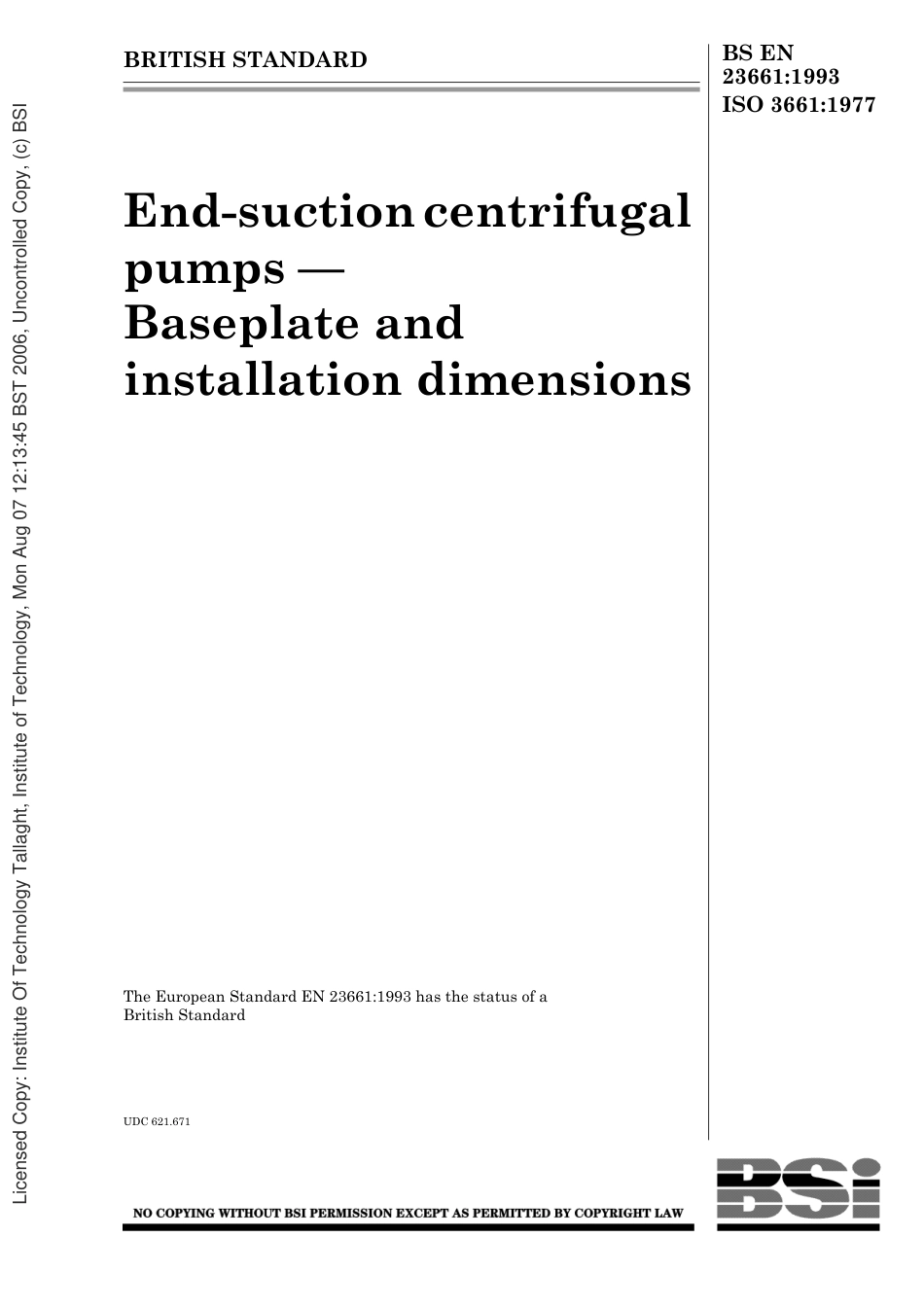 BS EN 23661-1993 (1999) ISO 3661-1977.pdf_第1页